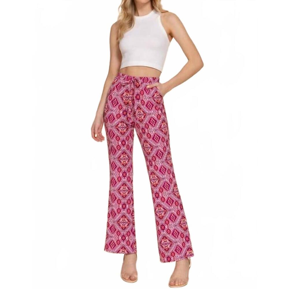 NEW ACTIVE BASIC stretch print straight long pants in pink